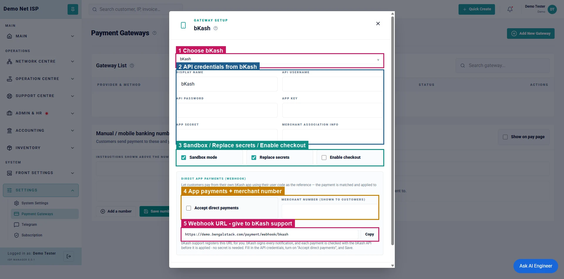 bKash gateway form