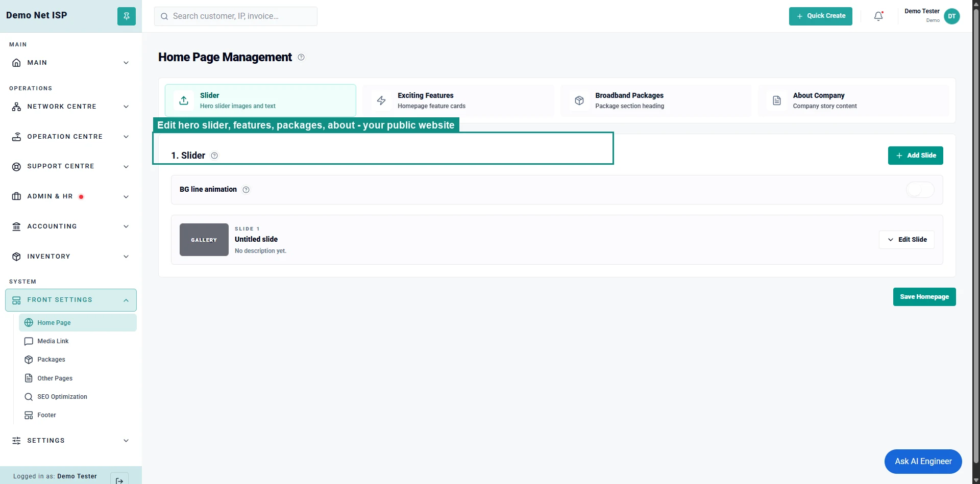 Home Page Management